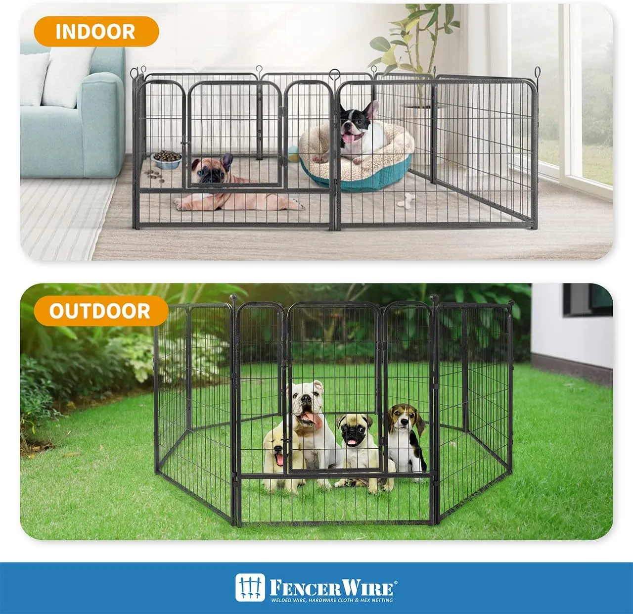Fencer Wire Foldable Outdoor/Indoor Pet Playpen with Gate, Available in 24"/32"/40" Height Metal Portable Kennel, Heavy-Duty Exercise Fence Cage 8/16/24/32 Panels for Large/Medium/Small Dog, Animals
