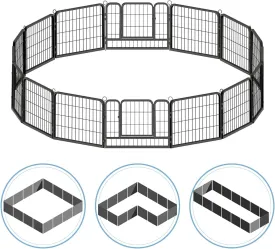 Fencer Wire Foldable Outdoor/Indoor Pet Playpen with Gate, Available in 24"/32"/40" Height Metal Portable Kennel, Heavy-Duty Exercise Fence Cage 8/16/24/32 Panels for Large/Medium/Small Dog, Animals