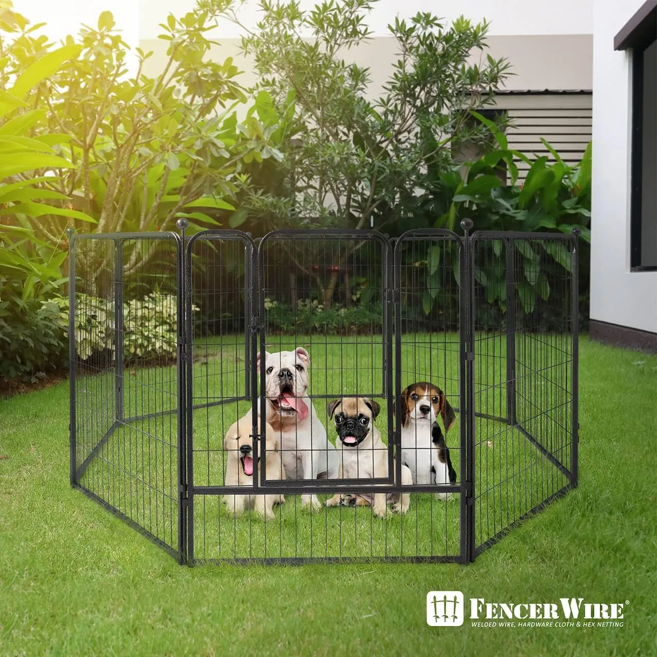 Fencer Wire Foldable Outdoor/Indoor Pet Playpen with Gate, Available in 24"/32"/40" Height Metal Portable Kennel, Heavy-Duty Exercise Fence Cage 8/16/24/32 Panels for Large/Medium/Small Dog, Animals