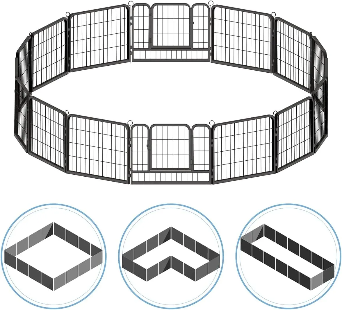 Fencer Wire Foldable Outdoor/Indoor Pet Playpen with Gate, Available in 24"/32"/40" Height Metal Portable Kennel, Heavy-Duty Exercise Fence Cage 8/16/24/32 Panels for Large/Medium/Small Dog, Animals