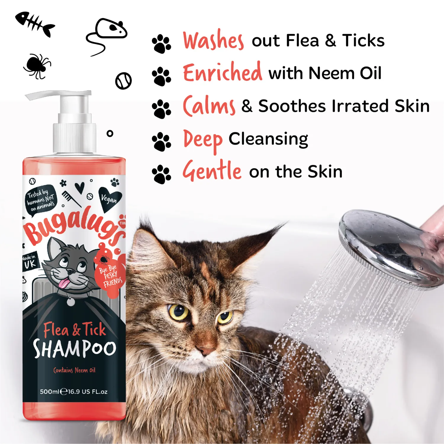 Flea & Tick Cat Shampoo with Neem Oil