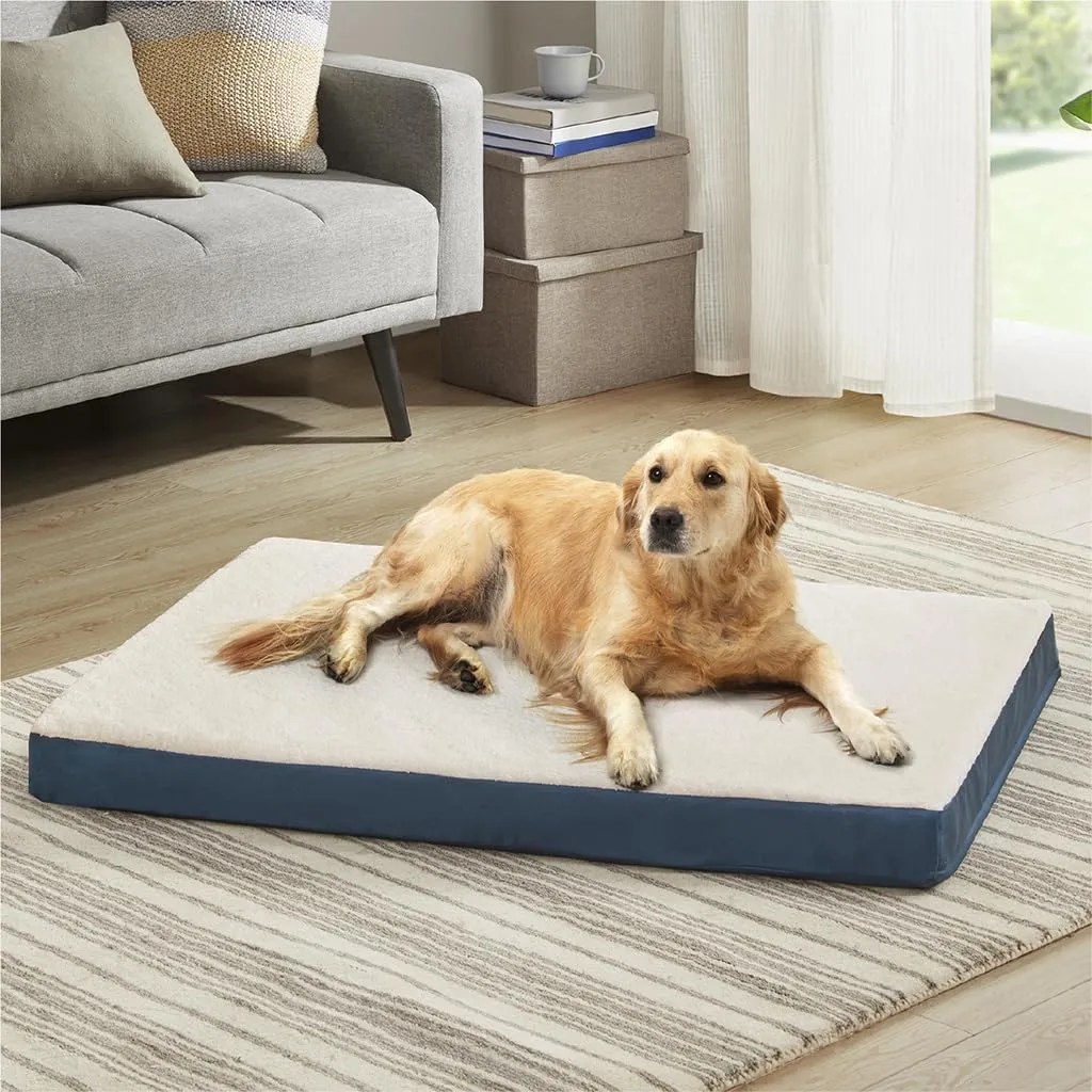Friends Forever Orthopedic Dog Bed, Cooling Dog Beds with Removable Washable Cover, Reversible Pet Bed Mat with Memory Foam, Washable Removable Cover, Kato Navy, 44x32x3.5