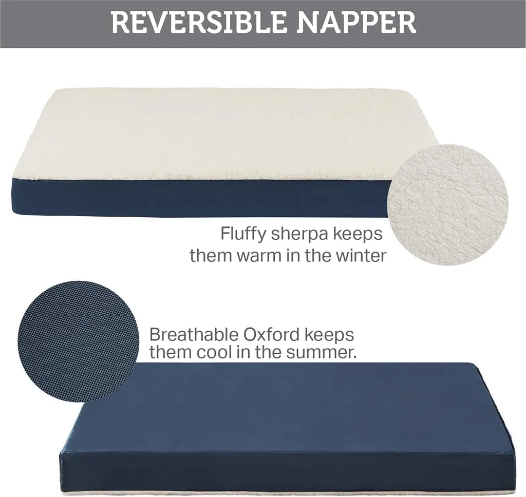 Friends Forever Orthopedic Dog Bed, Cooling Dog Beds with Removable Washable Cover, Reversible Pet Bed Mat with Memory Foam, Washable Removable Cover, Kato Navy, 44x32x3.5