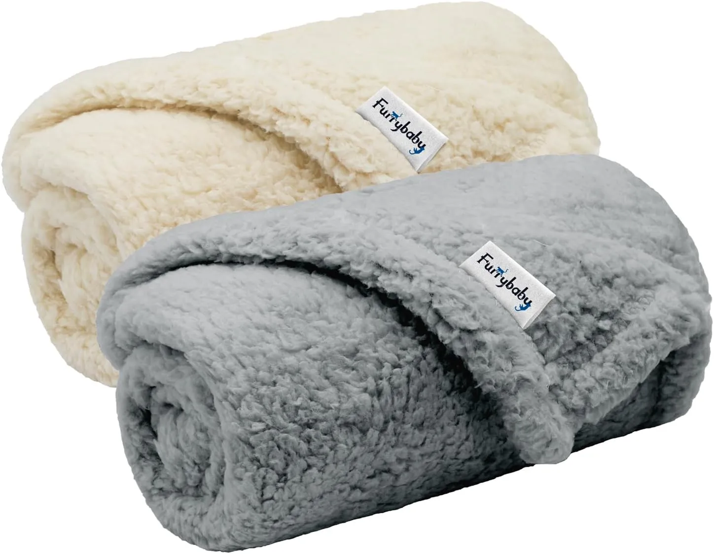 furrybaby 1 Pack 2 Dog Blanket for Small Dogs Premium Fluffy Puppy Blanket Super Soft Sherpa Pet Calming Blankets for Cat Bed Couch and Indoor Washable Fleece Dog Blankets(24"x32", Grey&Beige)