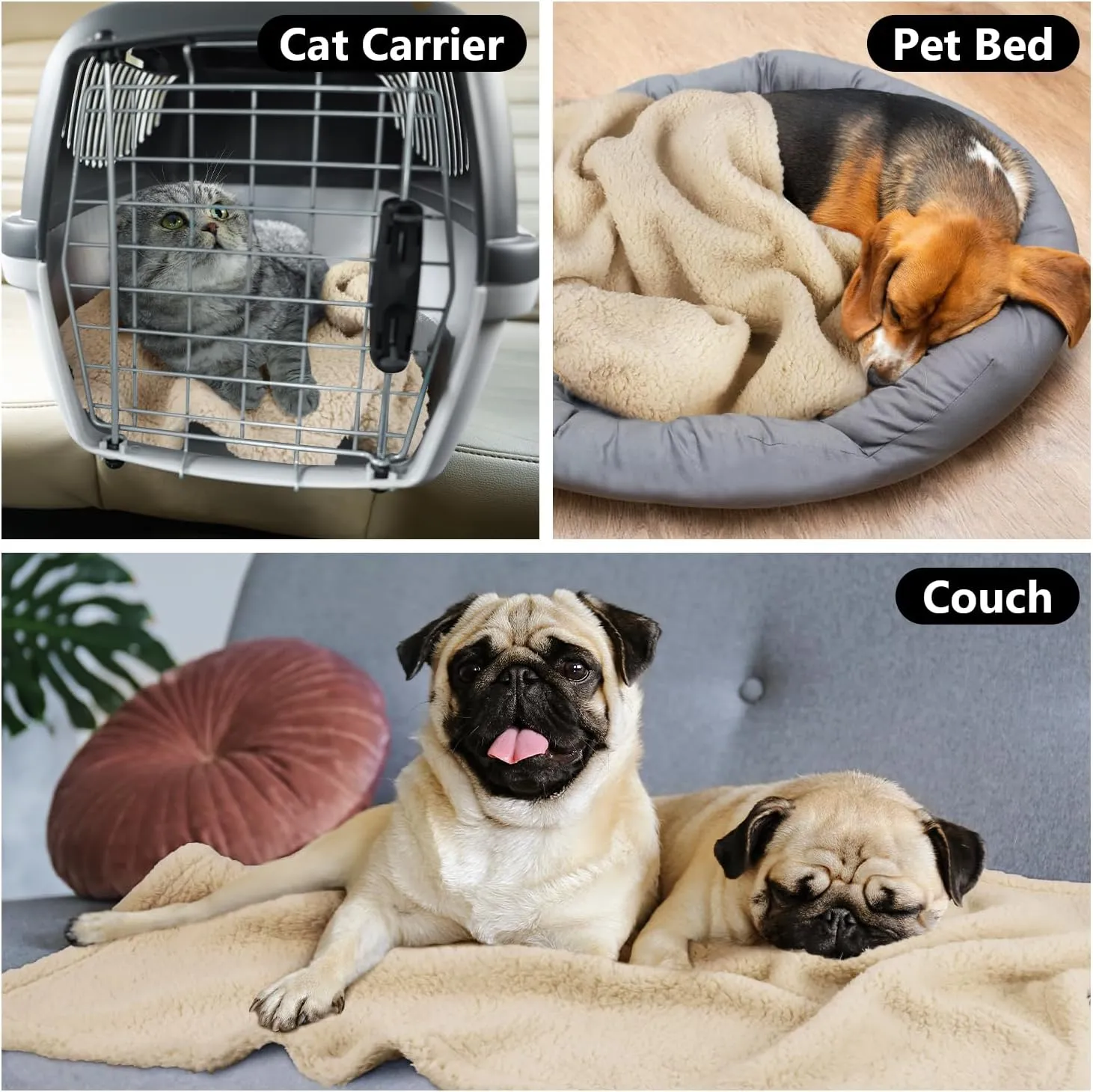 furrybaby 1 Pack 2 Dog Blanket for Small Dogs Premium Fluffy Puppy Blanket Super Soft Sherpa Pet Calming Blankets for Cat Bed Couch and Indoor Washable Fleece Dog Blankets(24"x32", Grey&Beige)