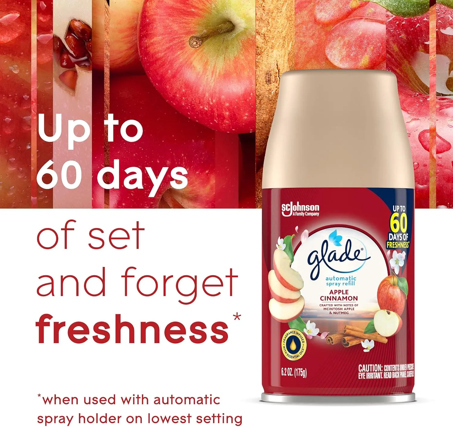Glade Automatic Spray Refill, Air Freshener for Home and Bathroom, Apple Cinnamon, 6.2 Oz (Pack of 4)