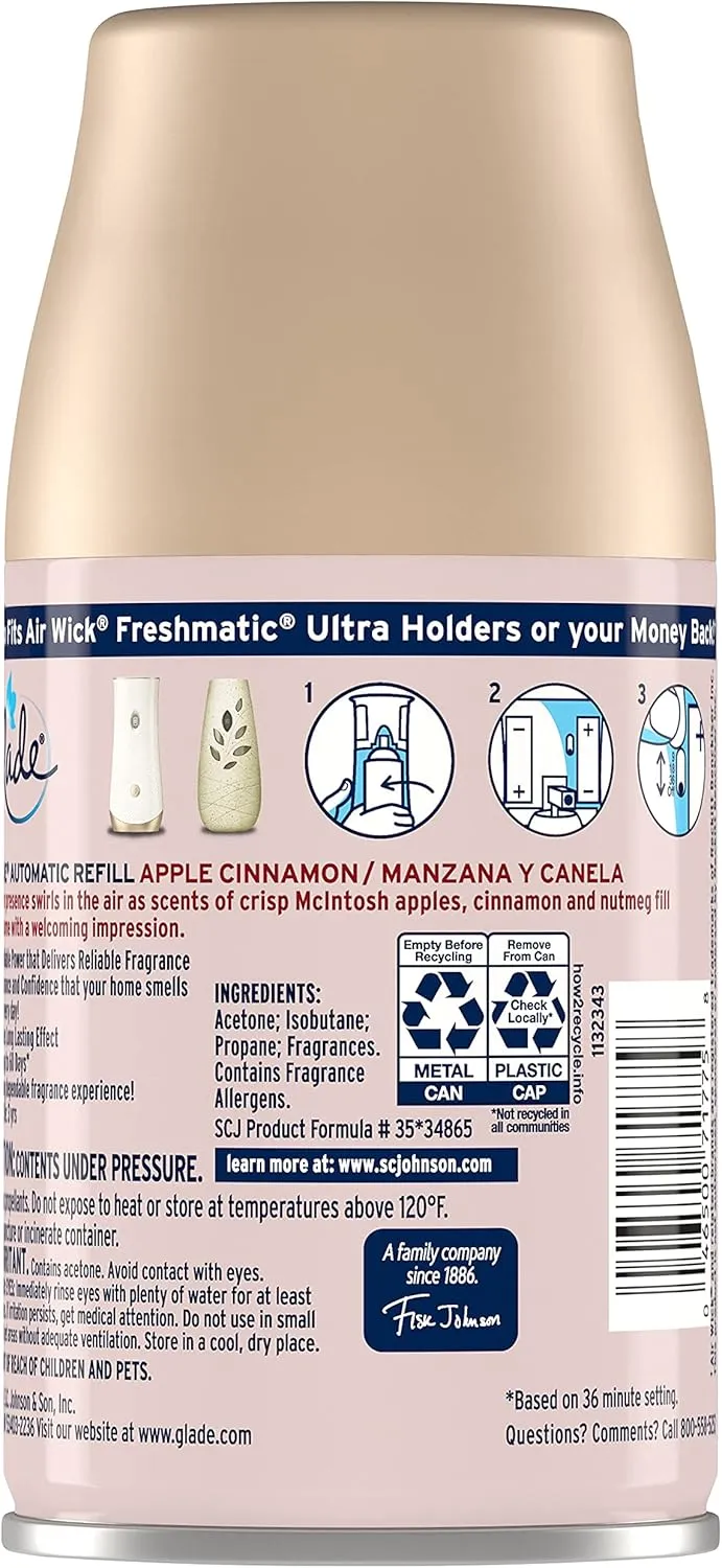 Glade Automatic Spray Refill, Air Freshener for Home and Bathroom, Apple Cinnamon, 6.2 Oz (Pack of 4)