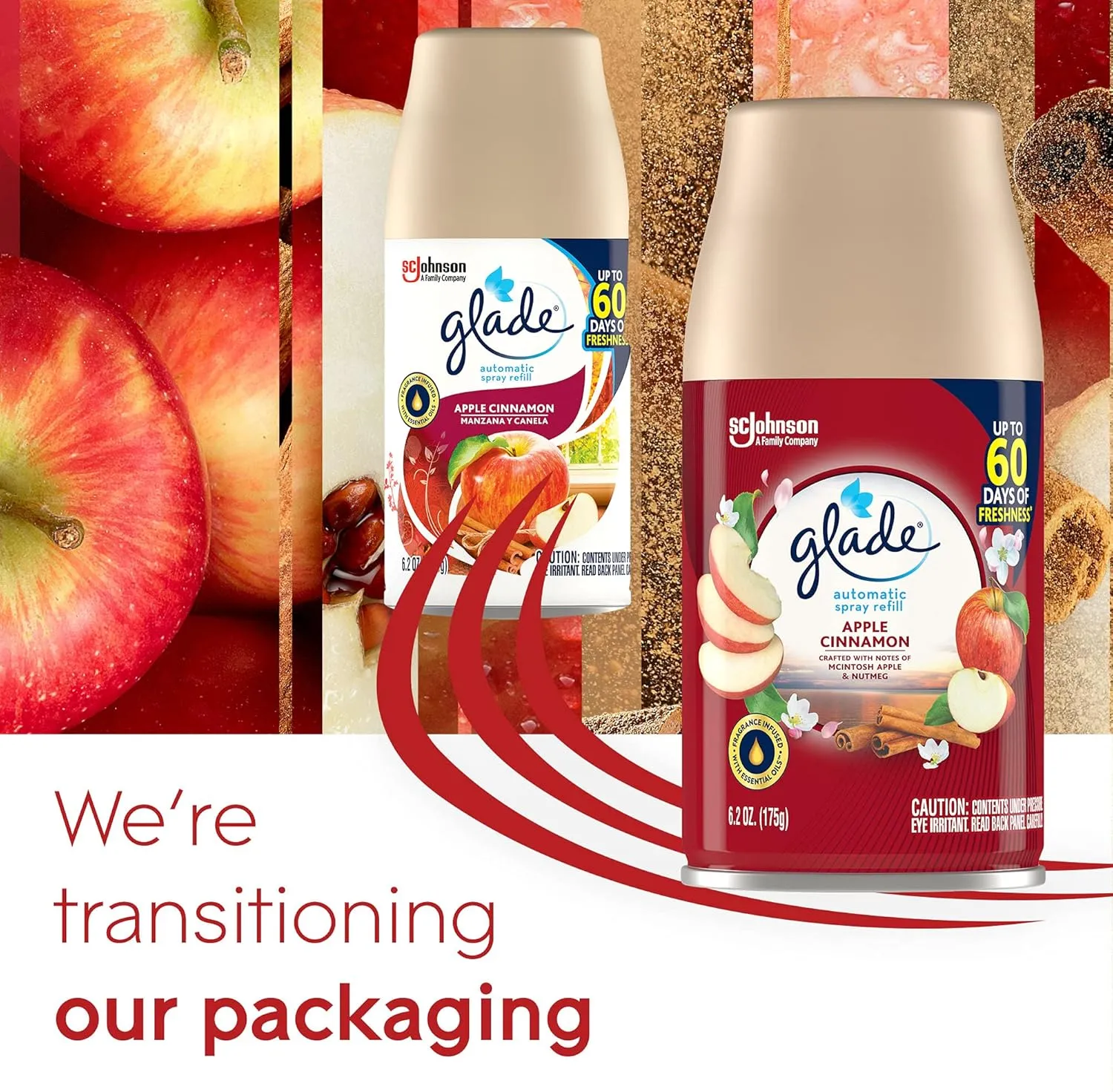 Glade Automatic Spray Refill, Air Freshener for Home and Bathroom, Apple Cinnamon, 6.2 Oz (Pack of 4)