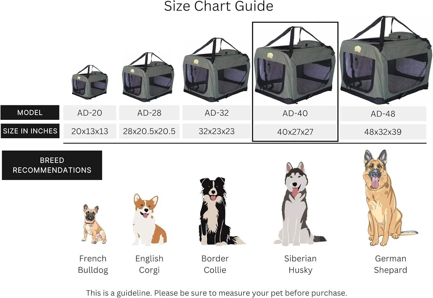 Go Pet Club 40" Soft Collapsible Dog Crate for Dogs, Portable Pet Carrier, Thick Padded Pet Travel Crate for Indoor & Outdoor, Soft Sided Pet Foldable Kennel Cage with Durable Mesh Windows, Sage Green