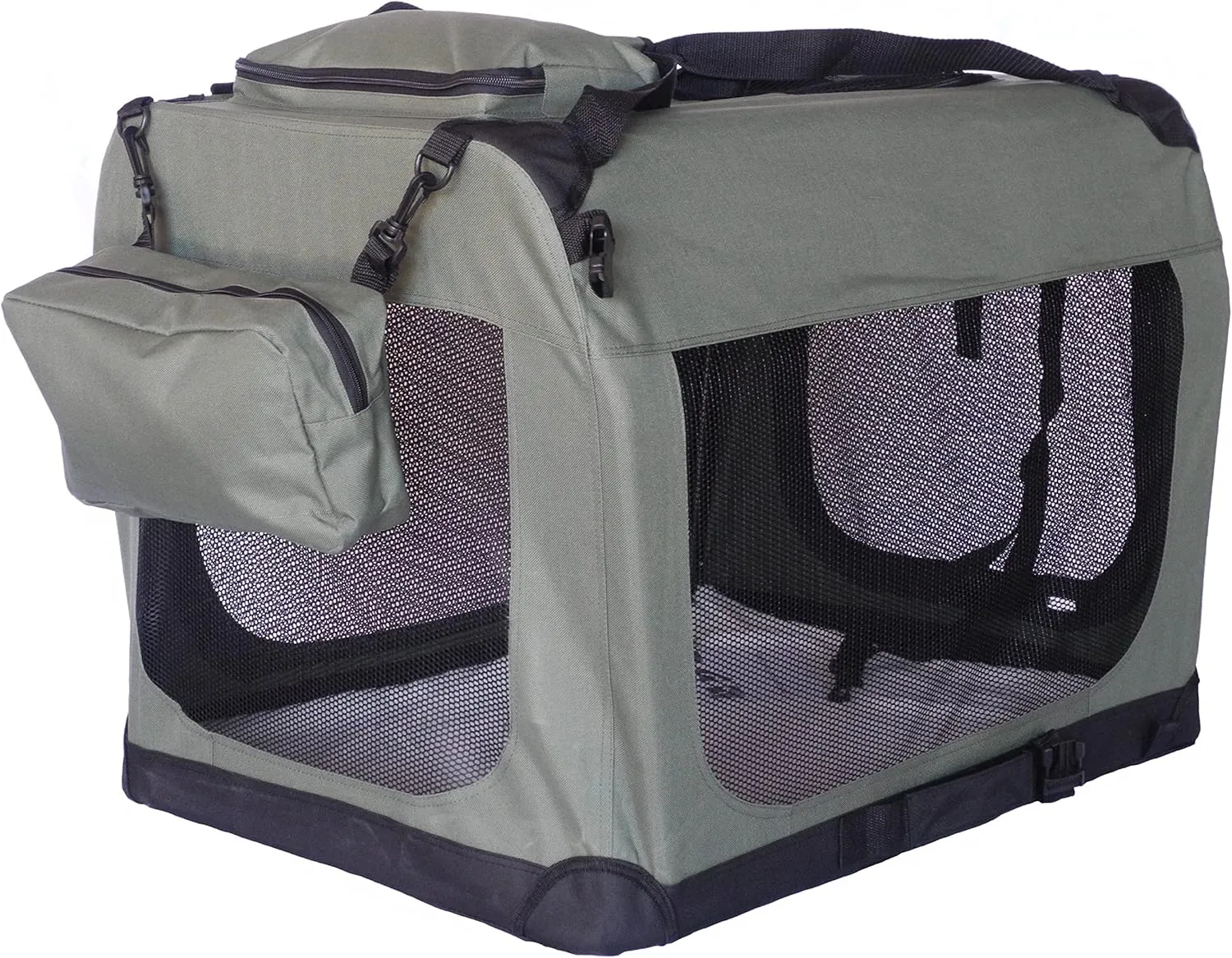 Go Pet Club 40" Soft Collapsible Dog Crate for Dogs, Portable Pet Carrier, Thick Padded Pet Travel Crate for Indoor & Outdoor, Soft Sided Pet Foldable Kennel Cage with Durable Mesh Windows, Sage Green