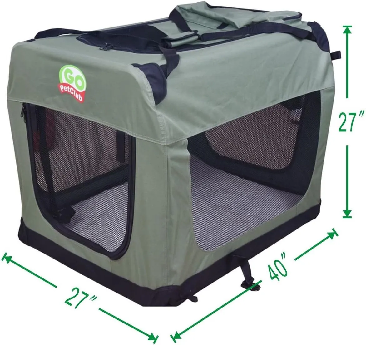 Go Pet Club 40" Soft Collapsible Dog Crate for Dogs, Portable Pet Carrier, Thick Padded Pet Travel Crate for Indoor & Outdoor, Soft Sided Pet Foldable Kennel Cage with Durable Mesh Windows, Sage Green