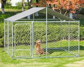Grepatio Outside Dog Kennel with Waterproof, Outdoor Large Dog Enclosure, Heavy Duty Dog Run Cage, Galvanized Steel Dog Kennel with Secure Lock (7.5'x7.5'x5.3')