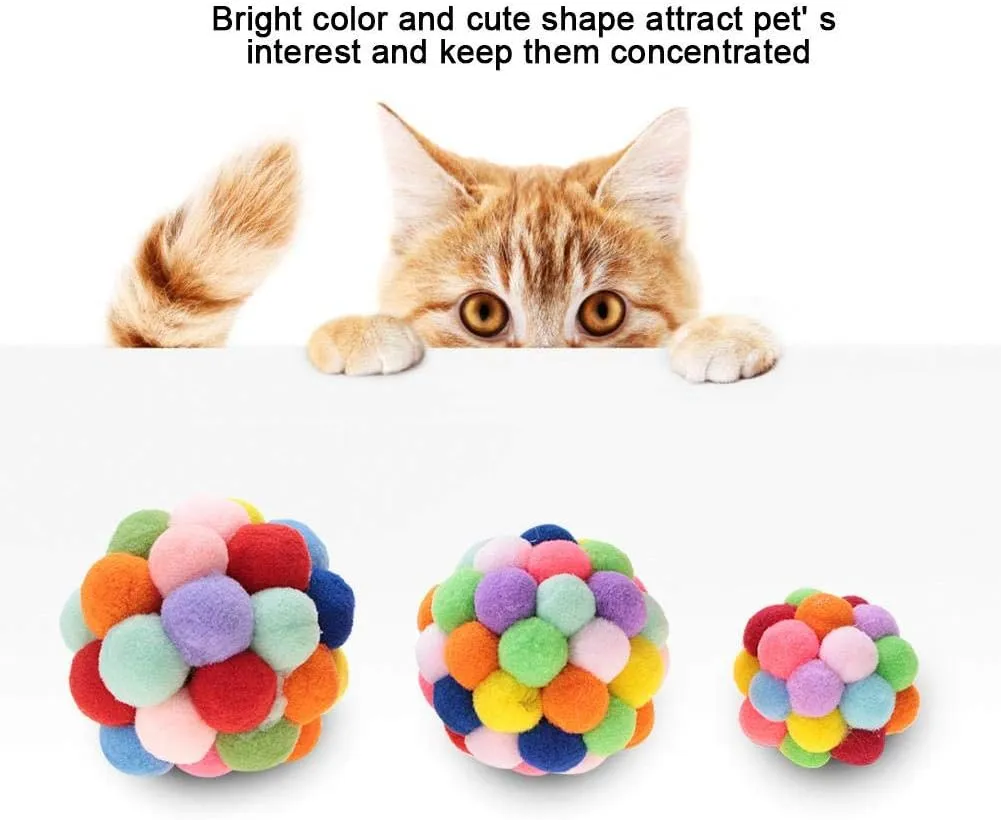 HEEPDD Colorful Cat Balls, Plush Bouncy Ball with Catnip and Bell Interactive Toys for Cats Kitten Training Playing Chewing(L)
