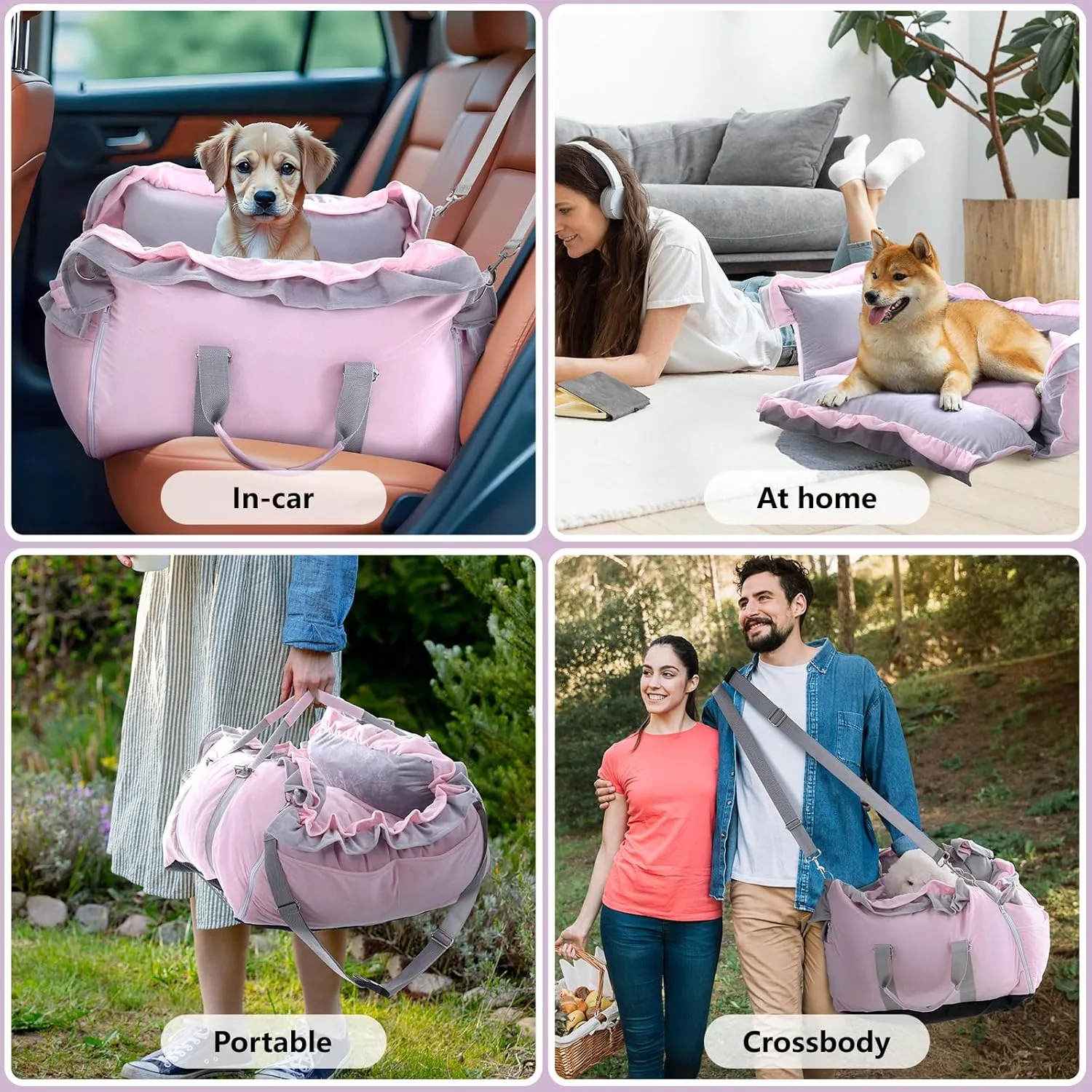 Homcosan Dog Car Seat for Small Medium Dogs, Dog Booster Seat for Car with Clip-On Safety Leash, Elevated Pet Car Seat with Soft Cushion, Washable Travel Safety Car Seat for Dog up to 30 lbs (Pink)