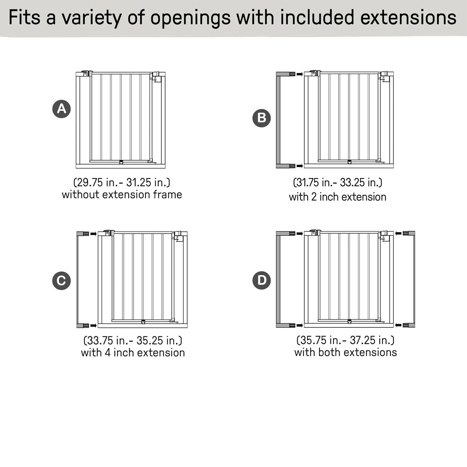 Ingenuity The Doorway 37W Series Pet and Baby Gate with Quad Cam Lock, 30"-37" Wide, 28" Tall, Pressure or Hardware Mounted, Install on Wall or Banister in Doorway or Stairway, Auto Close Door - White