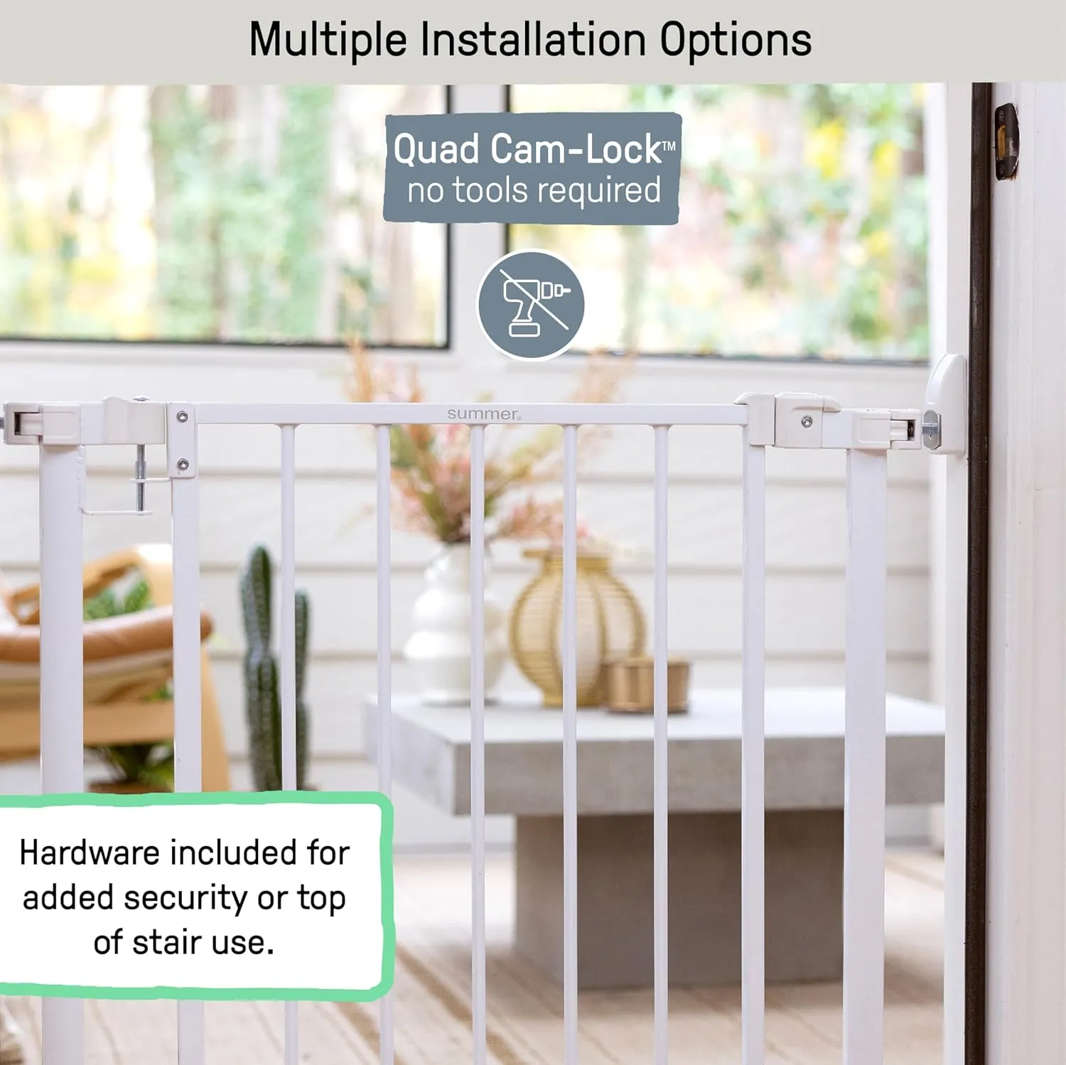 Ingenuity The Doorway 37W Series Pet and Baby Gate with Quad Cam Lock, 30"-37" Wide, 28" Tall, Pressure or Hardware Mounted, Install on Wall or Banister in Doorway or Stairway, Auto Close Door - White