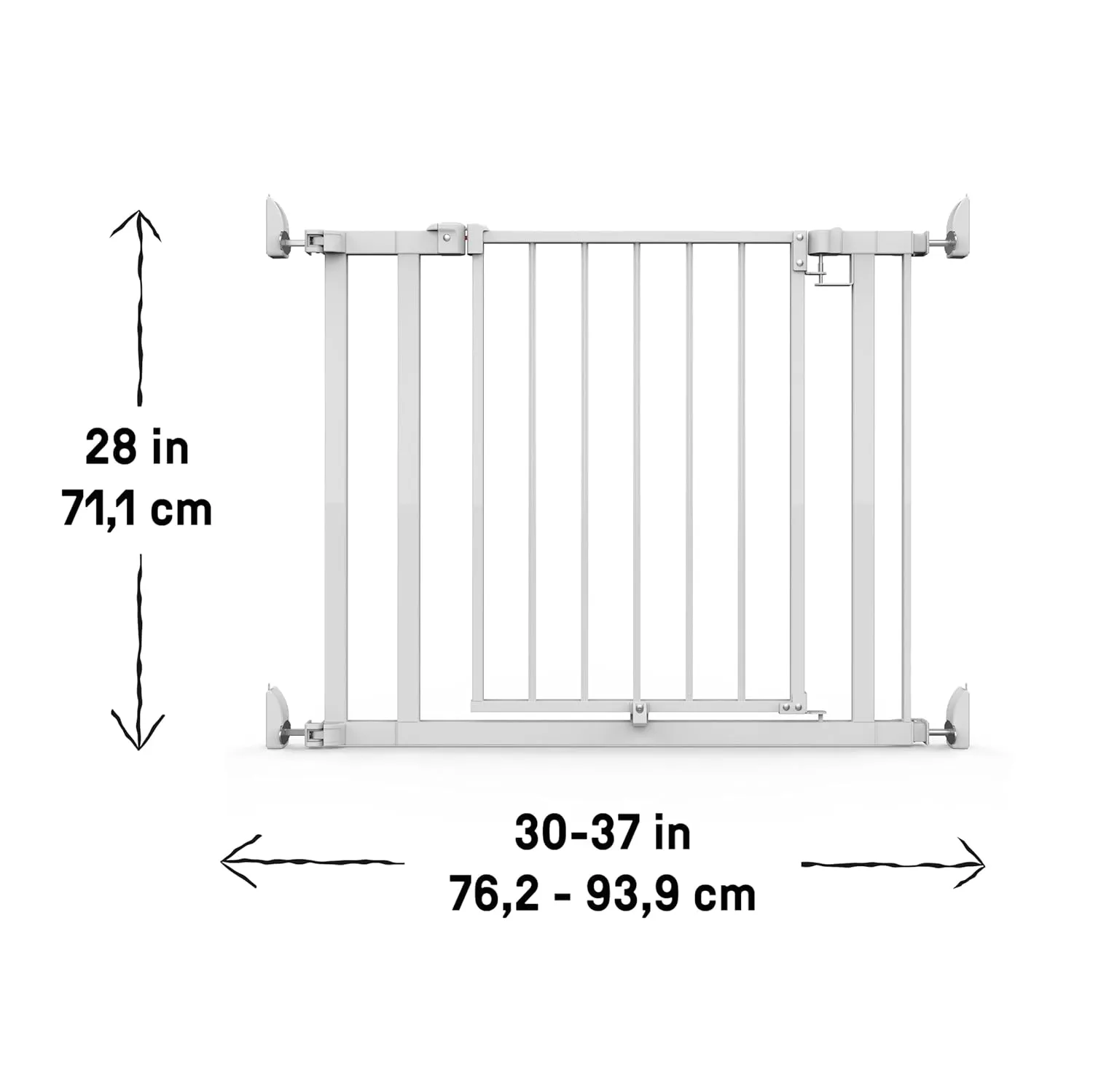 Ingenuity The Doorway 37W Series Pet and Baby Gate with Quad Cam Lock, 30"-37" Wide, 28" Tall, Pressure or Hardware Mounted, Install on Wall or Banister in Doorway or Stairway, Auto Close Door - White
