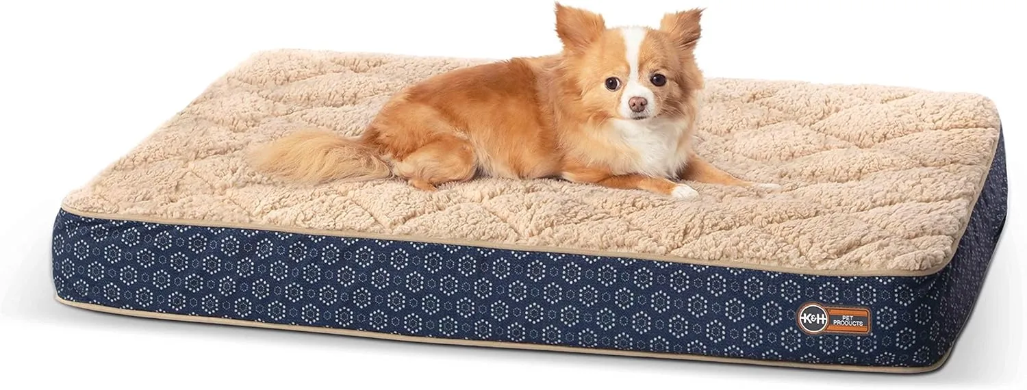 K&H Pet Products Quilt-Top Superior Orthopedic Bed Navy/Geo Flower Small 27 X 36 Inches