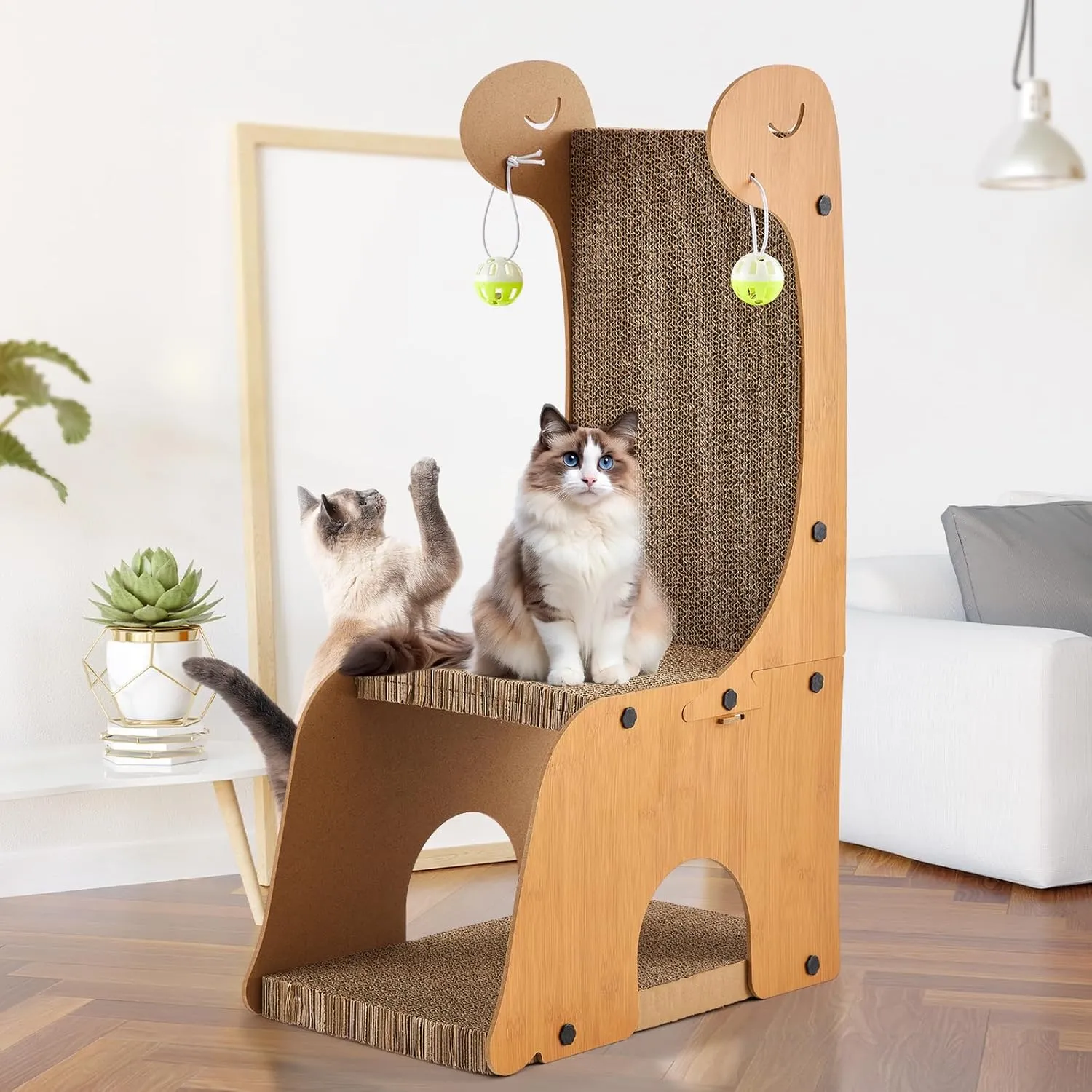 l Shape Cat Scratcher Double Layer Vertical Dinosaur Shape Cardboard 26.7 Inch Cat Scratching Board for Indoor Wall and Couch Protection with 2 Ball Toys