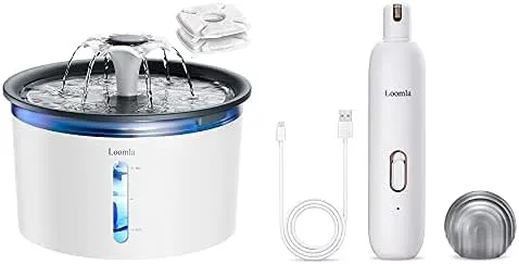 Loomla Pet Water Fountain & Pet Nail Grinder Pet Supplies Set Dark Gray & White