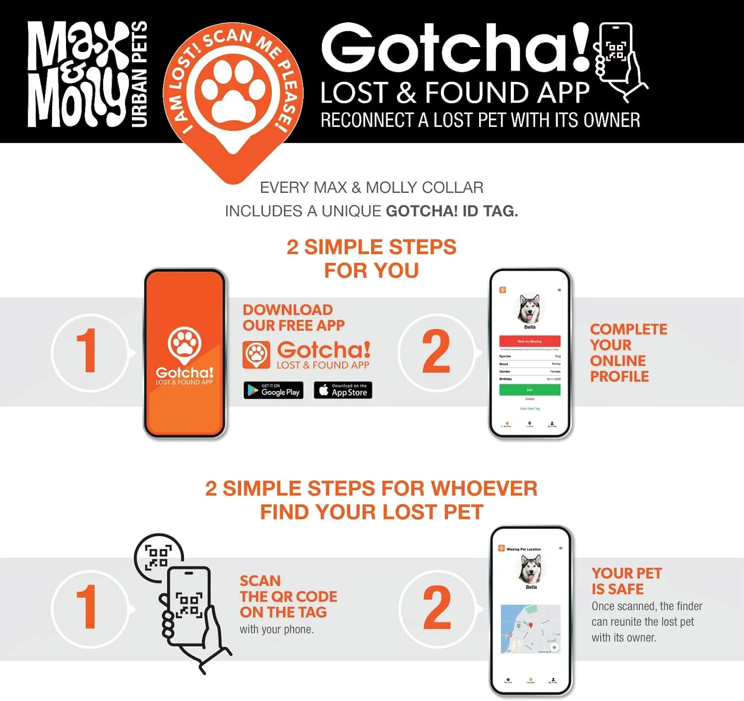 Max & Molly Smart ID Dog Collar with Gotcha! QR Safety Tag and Custom Pet Profile, Soft Padded Neoprene, Waterproof, Tropical, Large (15-25")
