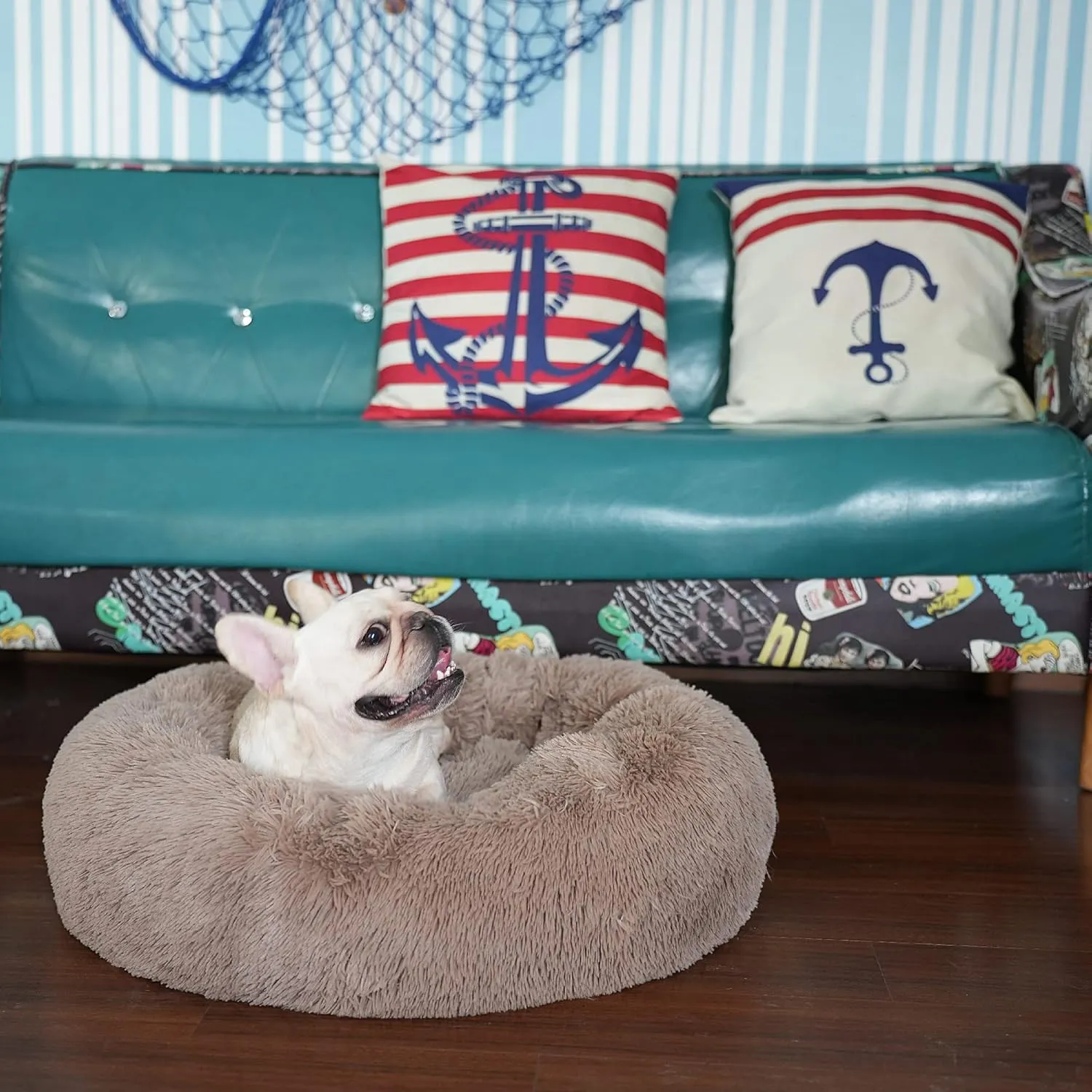 nononfish Puppy Beds for Small Dogs Washable - 23 Inches Round Faux Fur Pet Bed for Puppy and Cat Donut Fluffy Plush Orthopedic Doggy Beds Relief Improved Sleeping,Camel