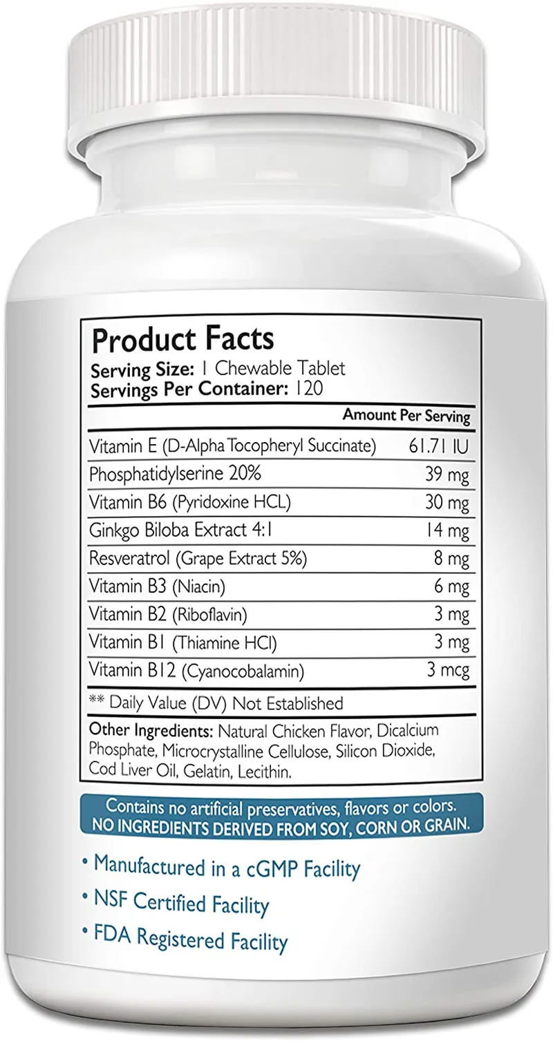Nutrition Strength Cognitive Support for Dogs, Promotes Dog Brain Health, Mental Support for Old Dogs, Supplement for Dogs with Cognitive Difficulties, 120 Chewable Tablets