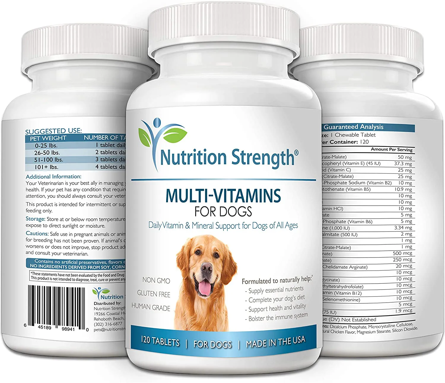 Nutrition Strength Multivitamins for Dogs, Daily Vitamin and Mineral Support, Nutritional Dog Supplements for All Canine Breeds and Sizes, Promotes Immune Health in Pets, 120 Chewable Tablets