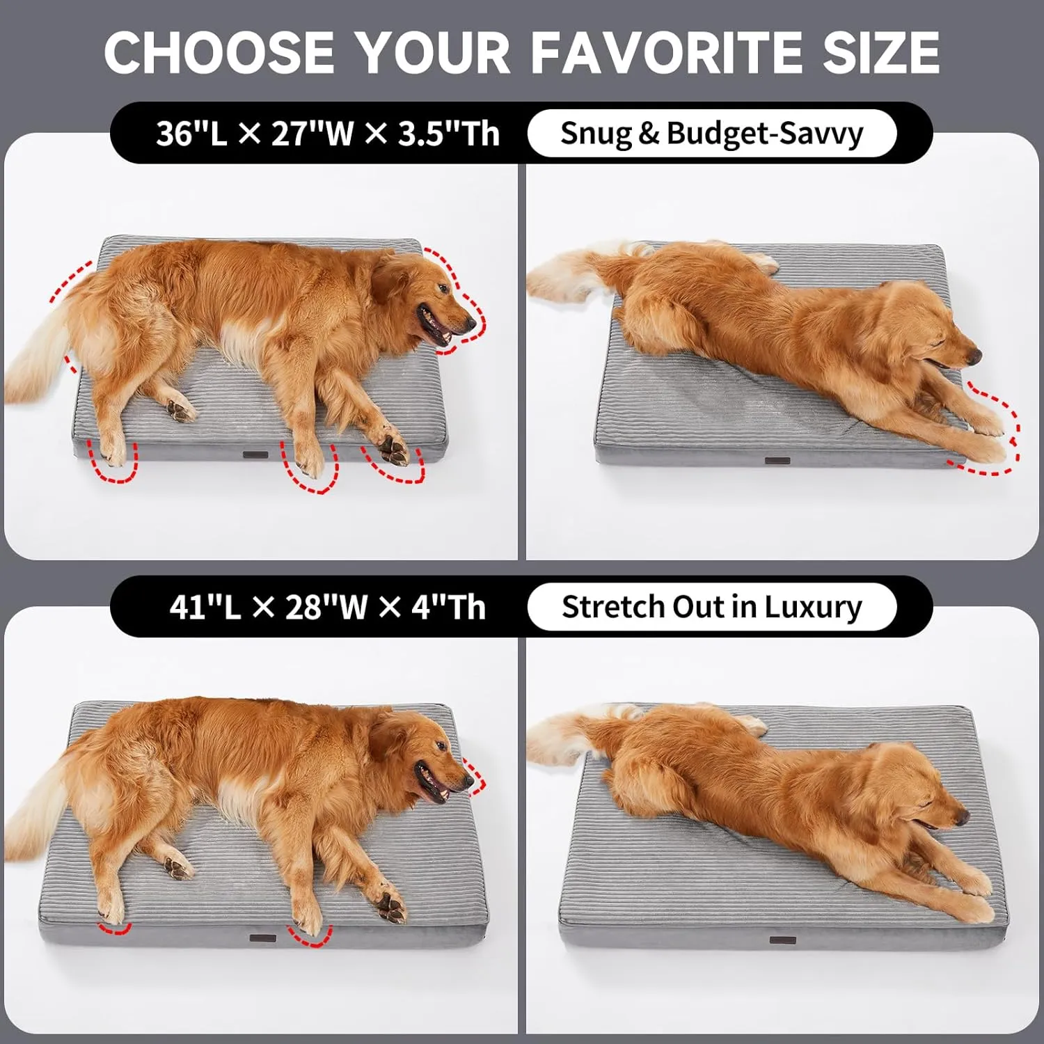 OhGeni Orthopedic Waterproof & Machine Washable Dog Bed for Large Pets, Suitable for Crates, 25D Egg Crate Foam, Non-Slip Bottom & Removable Cover, Invisible Zipper, 41 Inches(Gray)