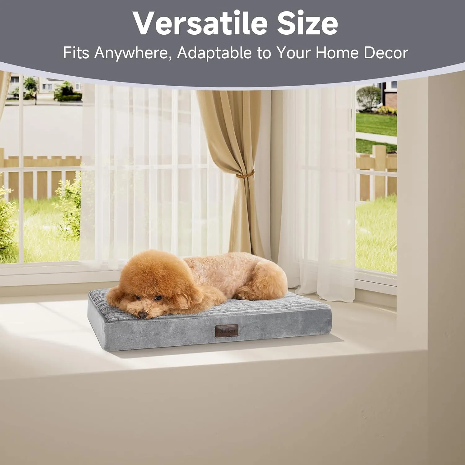 OhGeni Orthopedic Waterproof & Machine Washable Dog Bed for Small Pets, Suitable for Crates, 25D Egg Crate Foam, Non-Slip Bottom & Removable Cover, Invisible Zipper, 24 Inches(Gray)