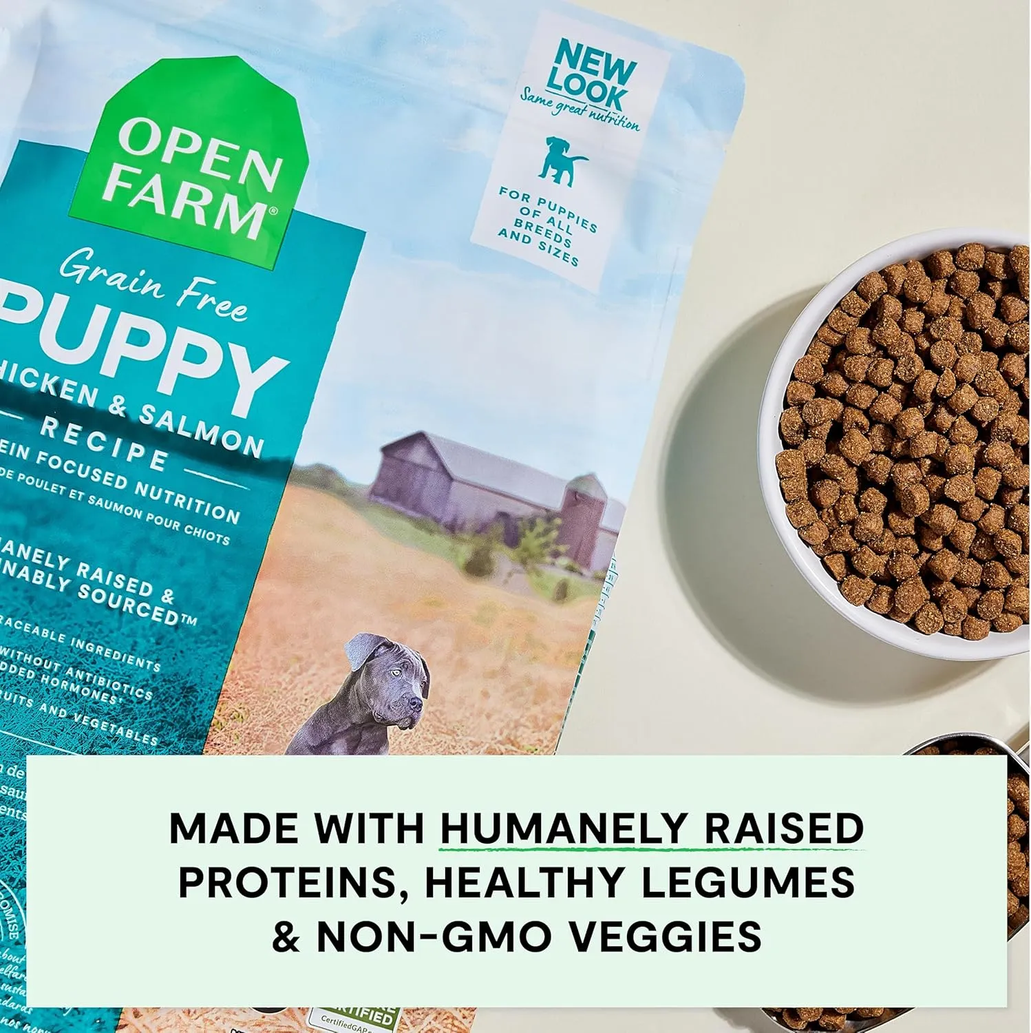 Open Farm, Grain-Free Dry Dog Food for Puppies, Protein-Packed Kibble, Sustainably & Ethically Sourced Ingredients, Non-GMO Veggies & Superfoods, Chicken & Salmon Puppy Recipe, 4lb Bag