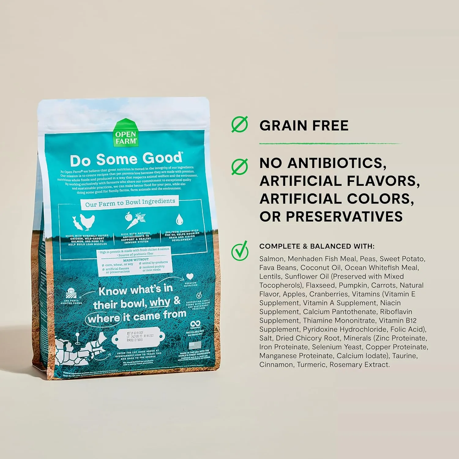 Open Farm, Grain-Free Dry Dog Food for Puppies, Protein-Packed Kibble, Sustainably & Ethically Sourced Ingredients, Non-GMO Veggies & Superfoods, Chicken & Salmon Puppy Recipe, 4lb Bag
