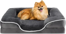 Orthopedic Dog Bed for Dogs, Waterproof Memory Foam Pet Bed with Bolster, Egg-Crate Foam Dog Couch Sofa with Washable Removable Bed Cover and Non-Slip Bottom