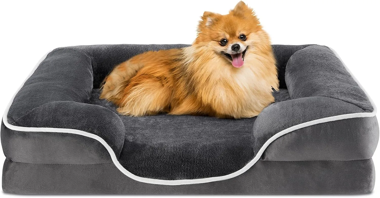 Orthopedic Dog Bed for Dogs, Waterproof Memory Foam Pet Bed with Bolster, Egg-Crate Foam Dog Couch Sofa with Washable Removable Bed Cover and Non-Slip Bottom