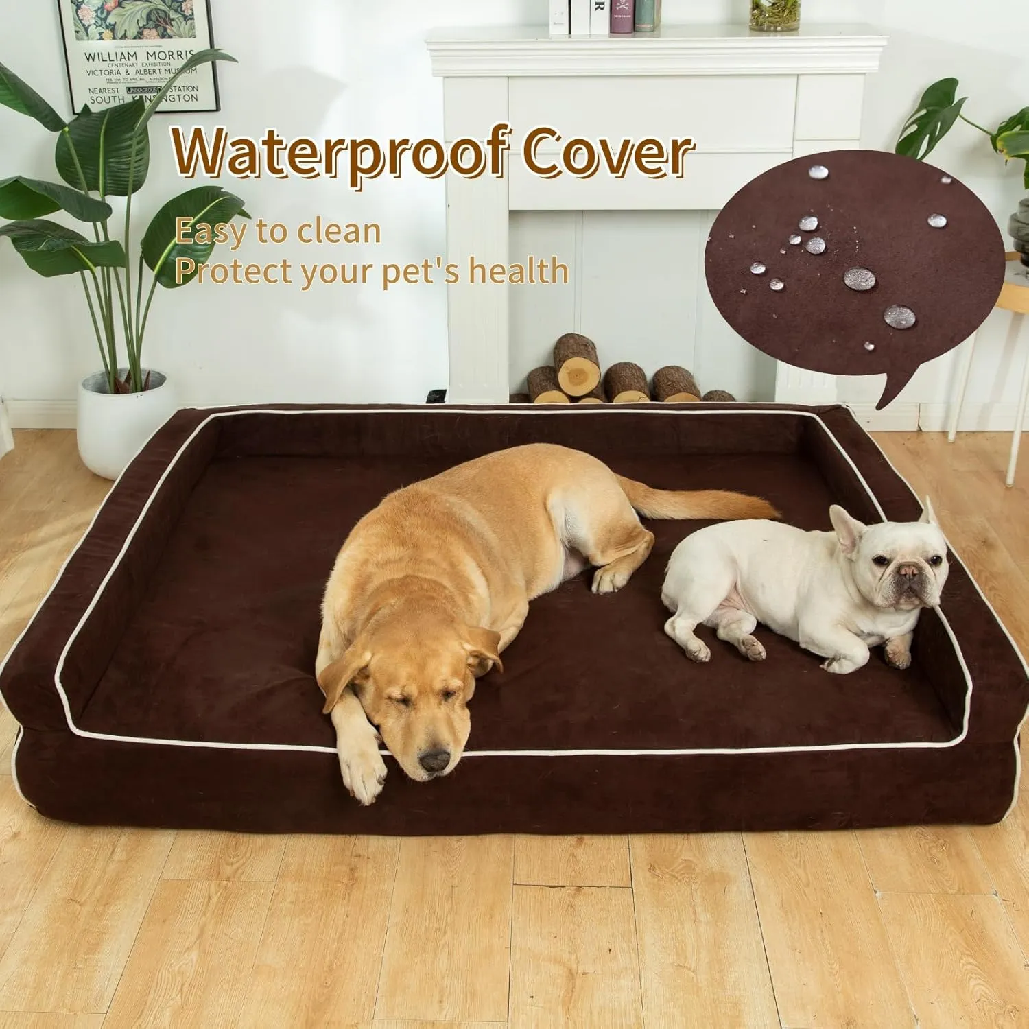 Orthopedic Foam Dog Beds for XL Dogs Up to 130 lbs, XL Dog Couch with Bolster, Washable Pet Bed Sofa with Removable All-Over Water-Resistant Cover & Non-Slip Bottom(X-Large, Chocolate)