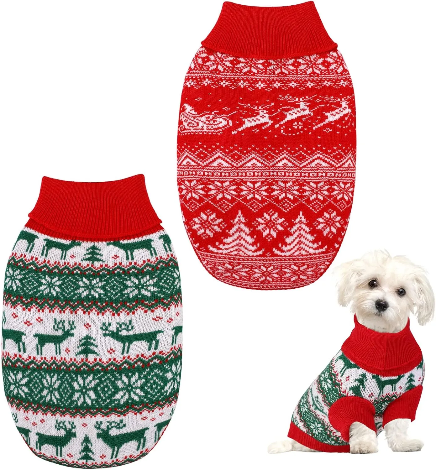 Pedgot 2 Pack Christmas Pet Sweaters Xmas Dog Holiday Sweaters Funny Pet Costume Christmas Pet Warm Clothes Reindeer, Christmas Tree, Snowflake Knitwear for Cats or Dogs (Large)