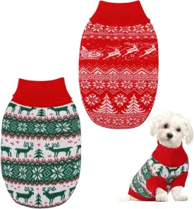 Pedgot 2 Pack Christmas Pet Sweaters Xmas Dog Holiday Sweaters Funny Pet Costume Christmas Pet Warm Clothes Reindeer, Christmas Tree, Snowflake Knitwear for Cats or Dogs (Large)