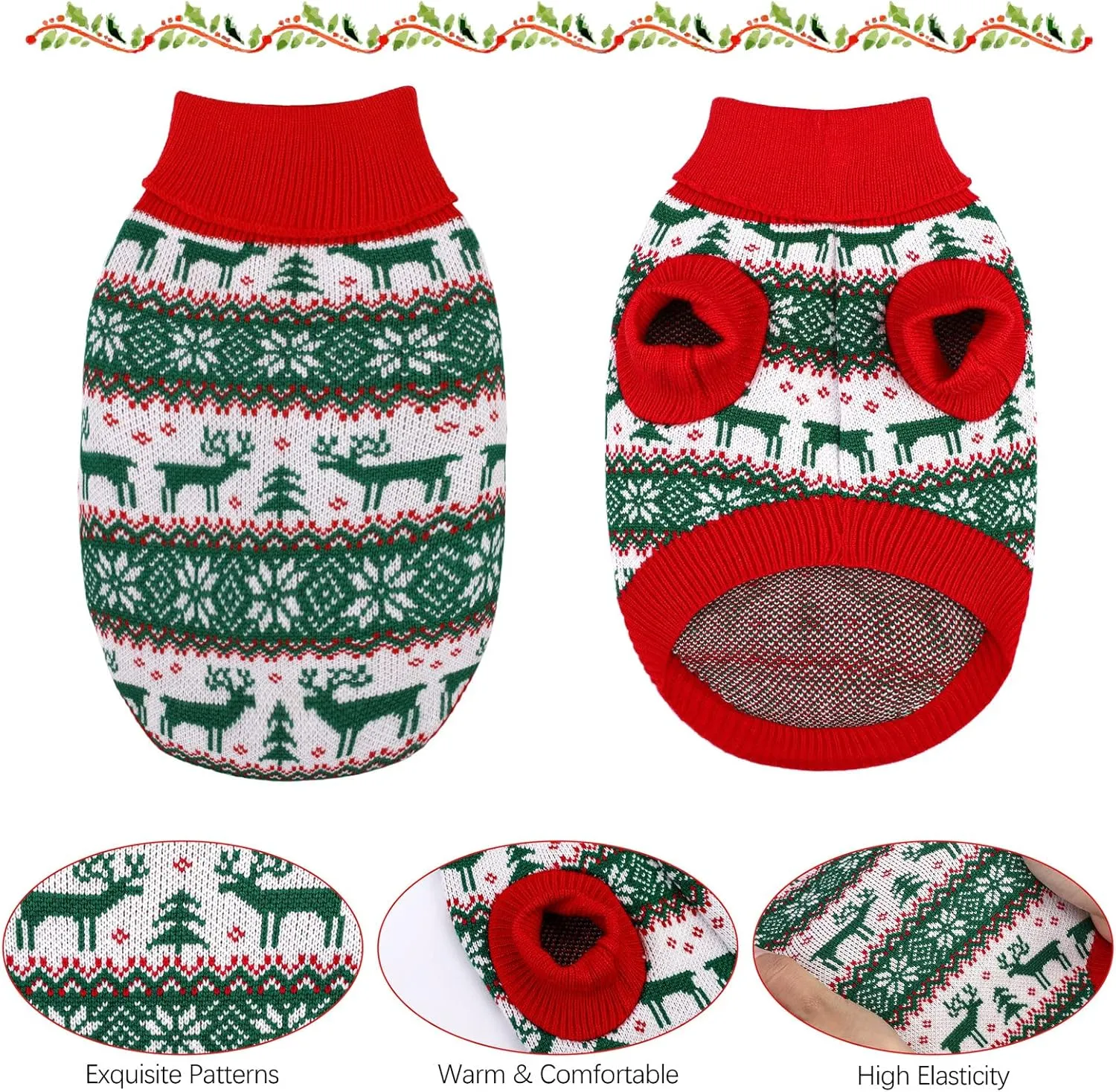Pedgot 2 Pack Christmas Pet Sweaters Xmas Dog Holiday Sweaters Funny Pet Costume Christmas Pet Warm Clothes Reindeer, Christmas Tree, Snowflake Knitwear for Cats or Dogs (Large)