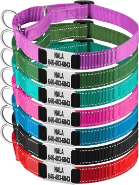 Personalized Martingale Dog Collar-Reflective Martingale Dog Collars, Custom Training Martingale Dog Collars Engraved with Name and Phone Number for Small Medium Large Dogs