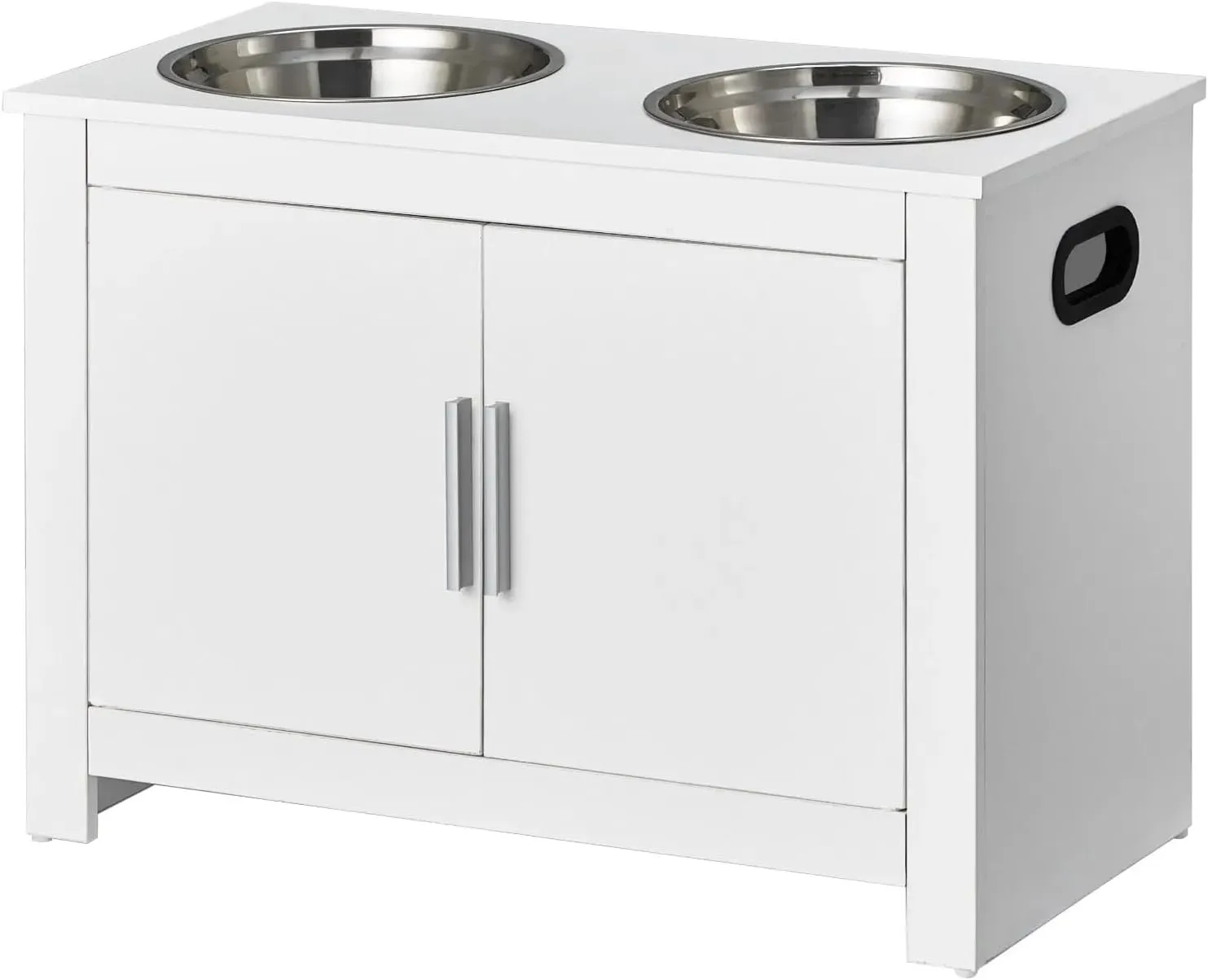 Pet Feeding Station with 2 Elevated Dog Bowls, Raised Dog Bowls with Storage Cabinet, Wooden Dog Food Bowl Stand with Handles, Pet Feeder Station Storage Organizer