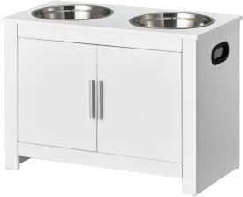Pet Feeding Station with 2 Elevated Dog Bowls, Raised Dog Bowls with Storage Cabinet, Wooden Dog Food Bowl Stand with Handles, Pet Feeder Station Storage Organizer