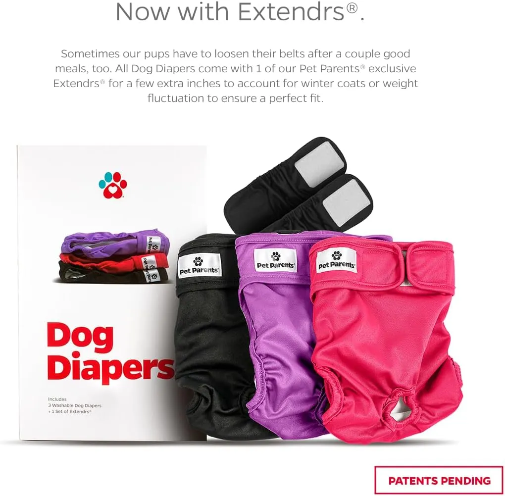 Pet Parents Washable Dog Diapers (3pack)   Extendrs of Durable Doggie Diapers, Premium Dog Diapers Female (Medium, Princess)