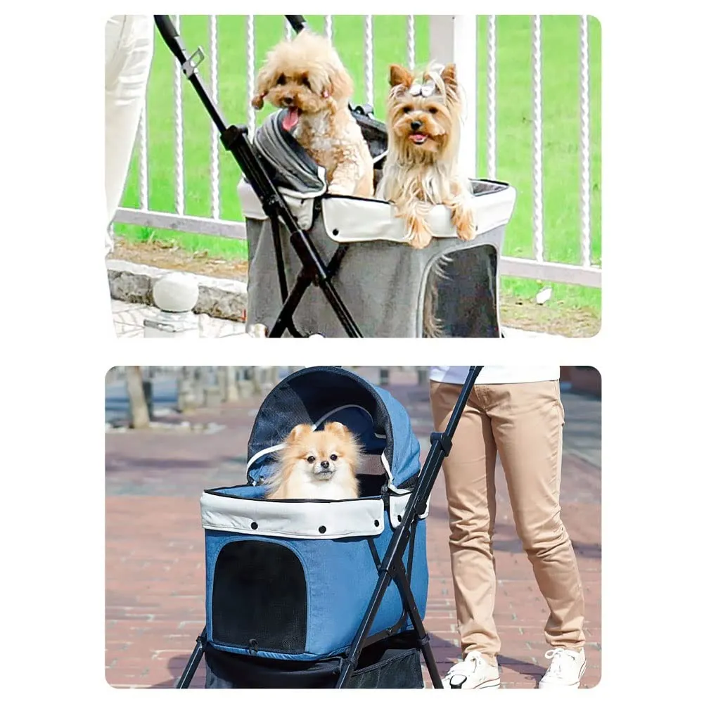 Pet Stroller for Dogs Cats Travel Carrier Strolling Cart with 360 Swivel Front Wheels and Suspension One Button Collapsible Easy Fold Frame Pets Up to 17.6lbs