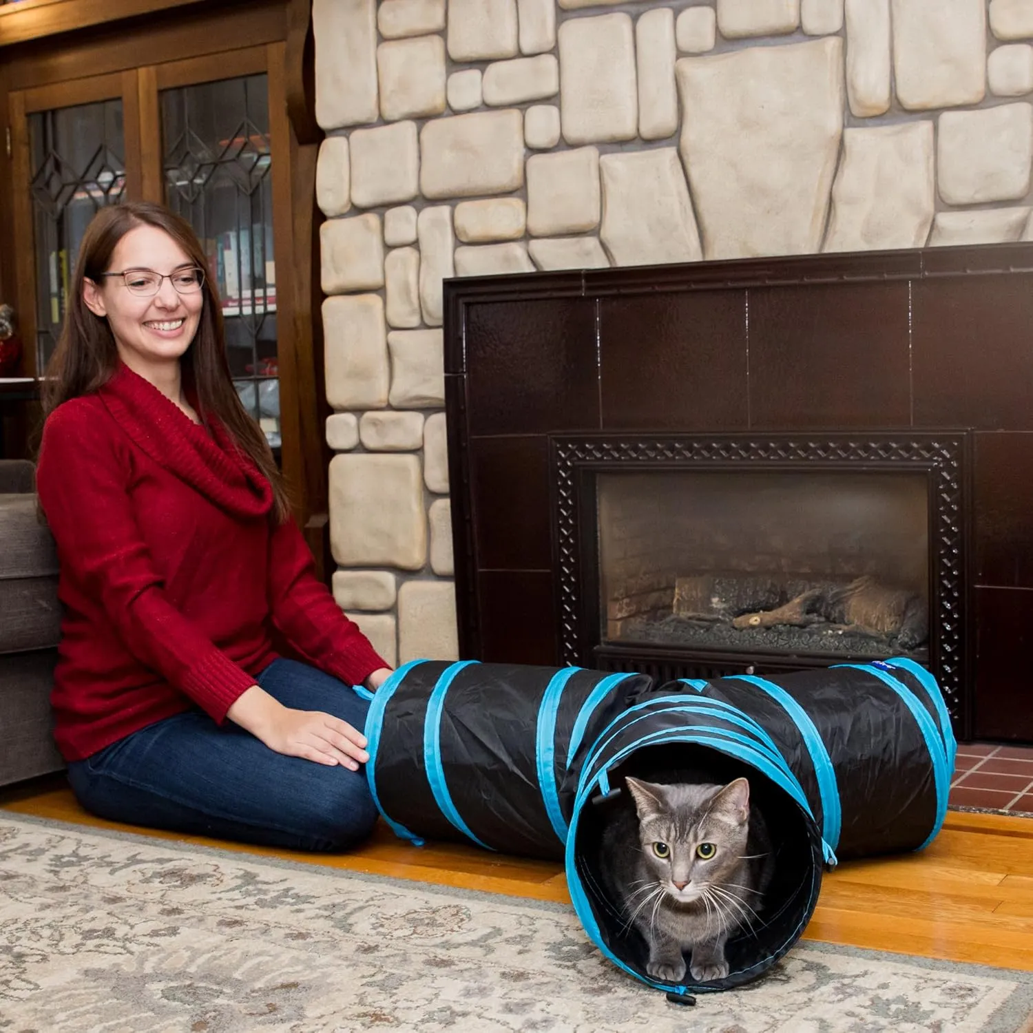 PetLike Cat Tunnel (with Interactive Cat Toy and Catnip Toy) for Indoor Cats Collapsible Pop-up Pet Tube Peek Hole Hideaway Play Toys for Cats with Ball
