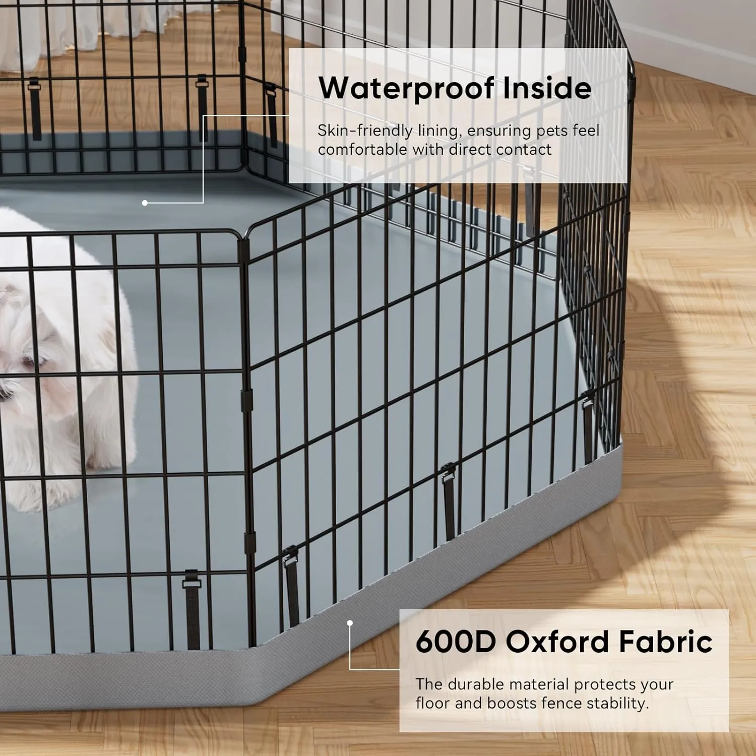 PJYuCien Dog Playpen, 8 Panels 30H Dog Pens Indoor with Bottom Pad, Metal Foldable Pet Puppy Exercise Fence Crate Kennel, Better for Small Animals,Grey
