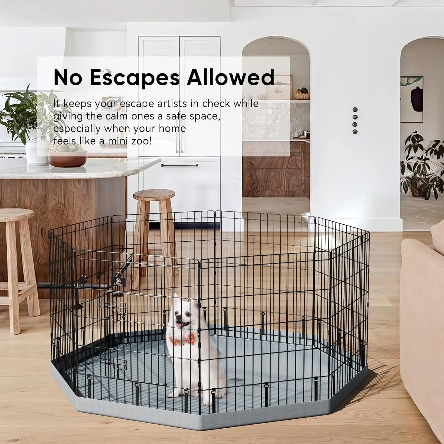 PJYuCien Dog Playpen, 8 Panels 30H Dog Pens Indoor with Bottom Pad, Metal Foldable Pet Puppy Exercise Fence Crate Kennel, Better for Small Animals,Grey