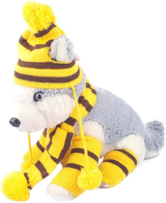 POPETPOP Knitted Winter Dog Scarf Hat Set - Winter Warm Caps Neck Warmer Knitted Scarf Hat Leg Warmers Knitted Hat for Dogs