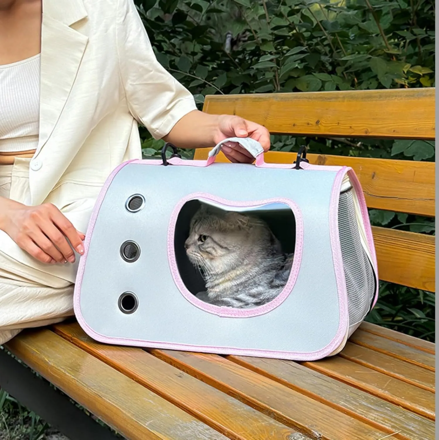 Portable Cat Carrier Backpack for Small Pets  Foldable Breathable Design, Multifunctional Pet Travel Bag (Dog & Cat), Oxford Cloth, Adjustable Strap, Lightweight & Secure (Pink)