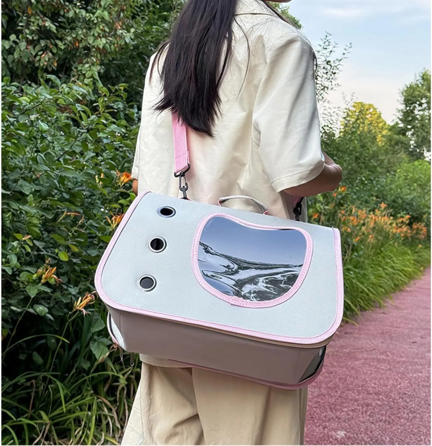 Portable Cat Carrier Backpack for Small Pets  Foldable Breathable Design, Multifunctional Pet Travel Bag (Dog & Cat), Oxford Cloth, Adjustable Strap, Lightweight & Secure (Pink)