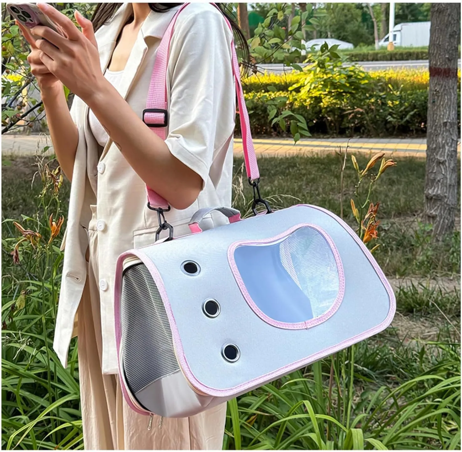 Portable Cat Carrier Backpack for Small Pets  Foldable Breathable Design, Multifunctional Pet Travel Bag (Dog & Cat), Oxford Cloth, Adjustable Strap, Lightweight & Secure (Pink)